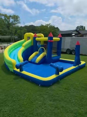 Turn the backyard into a full water park with this inflatable setup built for four to six kids. It has dual slides, a climbing wall, splash pool, water cannons, and includes the 550W blower for quick inflation. Perfect for keeping the kids outside and entertained all summer. #InflatableWaterSlide #BackyardWaterPark #TikTokShopCreatorPicks #tiktokshopstockup #tiktokshopsummersale 