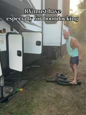 A macerator pump is an RV must have, especially if you plan on boondocking or moochdocking. This allows you to dump your RV tanks at home instead of having to search for a dump station, it runs on 12v and grinds up the waste, pumping it through a garden hose and into your clean out.  #rvlife #camperlife #rvaccessories #rvtips #rvmusthaves 