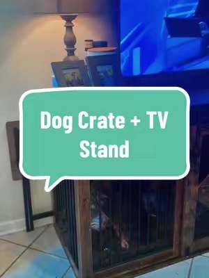 If you’ve been trying to figure out how to make your dog’s crate look less like a cage in the middle of your living room, this is it. 🐶🤎 It doubles as a TV stand while giving your pup a cozy, secure space—and it actually looks like furniture instead of pet equipment #TVStandDogCrate #DogCrateFurniture #FarmhouseDecor #PetFurniture #DogMomFinds