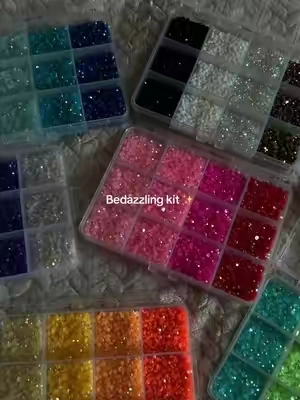 Slowing bedazzling all my makeup ✨ #bedazzling #rhinestonekits #bedazzledmakeup #bedazzlingkit #girlhood 