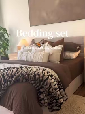 Happy August!! The cozy season starts here with the softest brown 7 piece bundle bedding set 🍂☕️🕯️ #augtober #cozyseason #fallhome #cozybedroom #bedding
