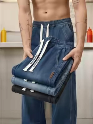 Super soft stretch denim men's drawstring elastic waist jeans#pants #jeansoutfit #jeans #mensfashion #elasticwaist 