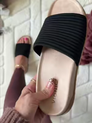 Replying to @Cathy Perricone Vionic Compression Knit Slide Sandals - Evie @@QVC, Inc ##vionic##sandals##tiktokshopcreatorpicks 
