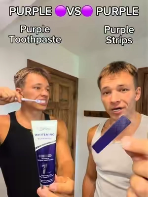 Which one do you think is better?  🤔 #drdreamwhite #purpletoothpaste #whiteningtoothpaste #teethwhitening #tiktokshopsummersale 