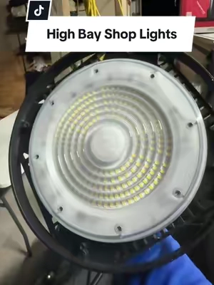 These high bay shop lights are super bright and great for adding light to barns, garages, or patios #outdoorlights #shoplights #highbaylights #homeupgrades #bluecollar 
