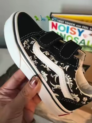 Size up on these for sure 🖤 #vans #kidsvans #dinomom #dinosaur #backtoschool 