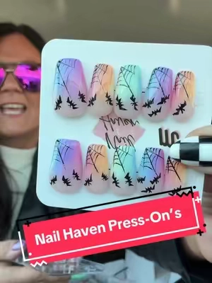 @Nail Haven halloween press-on, hand painted, acrylic nails. #pressonnails #pressons #acrylicpressons #halloweennails #pressonnailset 