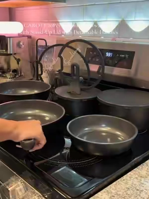 CAROTE 20Pcs Ceramic Cookware Set with Stand-Up Lid, Detachable Handles, storage lids, 2 trivet & 3 Utinsals ✨✨✨ amazing quality!! Absolutely love the Carote brand! Besides all the amazingly cute colors! #potsandpans #cookware #carote #creatorsearchinsights #stufftobuyontiktok