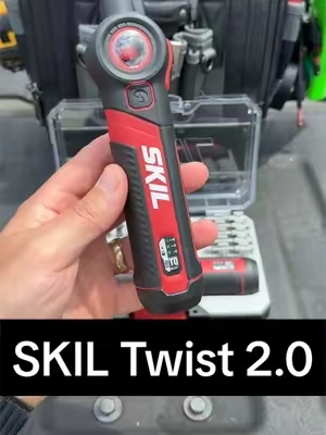 SKIL Twist 2.0 rechargeable screwdriver with a pivoting head, adjustable torque settings, LED light, and USB-C charging. Available as a standalone screwdriver or as a full 28-piece kit with a storage case. #Tools #DIY #ToolTok #HomeImprovement #TikTokMadeMeBuyIt