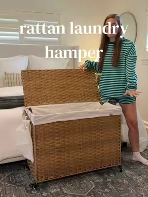 My favorite rattan laundry hamper that makes it so easy to stay organized 👏 @SONGMICS HOME #laundry #laundryhamper #organizedhome #homeorganization #rattan 