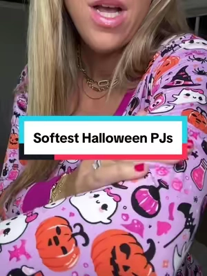 The softest pajamas ever and this Halloween print is adorable! #halloweenpajamas #halloweenpjs #pajamaset #tiktokshopcreatorpicks 