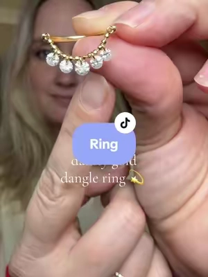 Dainty gold dangle ring with moissanite stones #moissanite #goldring #daintyring #daintyjewelry #goldjewelry 