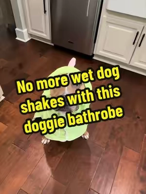 No more wet dog shakes with this doggie bathrobe.  Super absorbent and dries your pup fast.  #dogs #dogaccessories #dogbath #dogsupplies #cutedog 