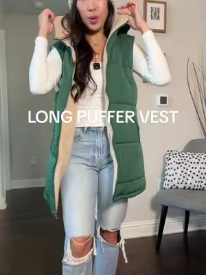 Fall layering just got an upgrade. 🍂 This reversible long puffer vest gives you 2 looks in 1 with a cozy Sherpa side and sleek quilted side. It’s lightweight, not bulky, but still adds the perfect layer of warmth. The longer length, hood, and zip pockets make it an easy grab for leggings, jeans, and all your fall outfits. #fleecelined #ReversibleVest #LongPufferVest #SherpaVest #cozystyle 