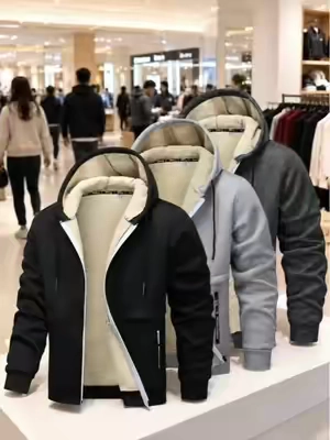 Sudadera con capucha casual con cremallera forrada de lana para hombre - Chaqueta de manga larga de color sólido 100% poliéster, tejido ligeramente elástico, adecuado para primavera, otoño, senderismo y actividades al aire libre, camisa deportiva con capucha de ajuste regular, abrigo cálido para hombre, ropa de vellón de día para hombre Beige Negro. #Mens #Casual #Zipper #Wool #Lined 