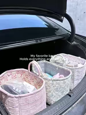 So cute and fits everything perfectly!Makes the car look so much neater and cuter!#carstorage #carorganizer #momlife #floralstoragebasket #babyshower 