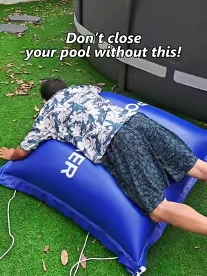 Closing your above-ground pool for winter? Don’t skip the pool pillow! It helps absorb ice pressure, support your cover, and reduce leaves, snow, and debris buildup.Inflate, center, tie, and cover. Winter closing made easier.  #poolhacker #poolclosing #poolwinterizing #poolpillow #abovegroundpool 