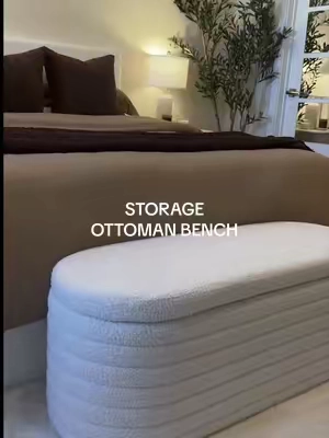 i love anything that helps keep my home organized 🤍this is perfect for storing extra blankets, sheets and bedding✨ #storagebench #ottomanstorage #ottomanbench #bedroom #beddingstorage 