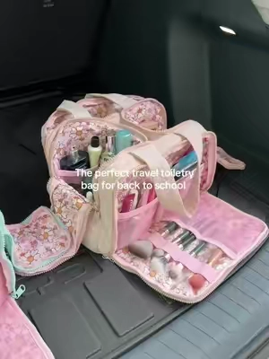 the perfect travel toiletry bag for back to school! It has so many pockets and lots of room! #TikTokshopbacktoschool #travelbag #makeupbag #cosmeticbag #travelhacks 