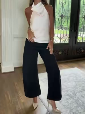The most stunning satin top! I’m 5’8 135 wearing an XS. #satintop #haltertop #goingouttop #datenightoutfit 