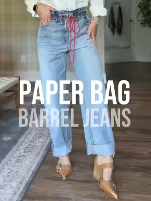 These are sooo cute! But definitely size down 1-2 sizes! @Bullseye Deals #paperbagwaist #barreljeans #barrelpants #baggyjeans #tallgirljeans 
