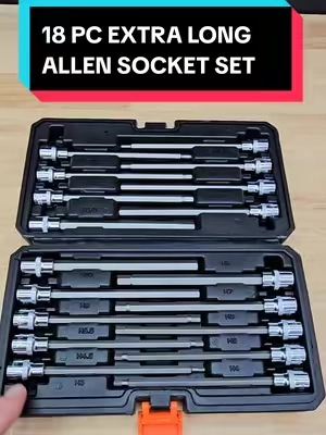VEVOR 18 PC 3/8 DRIVE EXTRA LONG ALLEN SOCKET, SAE & METRIC, S2 ALLOY STEEL, RUST PROOF, IN A CASE. #tools #allensocket #socketset #mechanic #tiktokshopcreatorpicks @Haidee_Collab @VEVOR Store @CreatorCollab_Mabel 