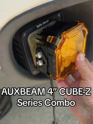 AUXBEAM 4” CUBE-Z Series Combo LED Pods with white DRLs, amber turn signals, 12,800 lumens, IP68 waterproof, and a complete wiring harness. #AUXBEAM #OffRoad #TruckAccessories #LEDLights #Overland