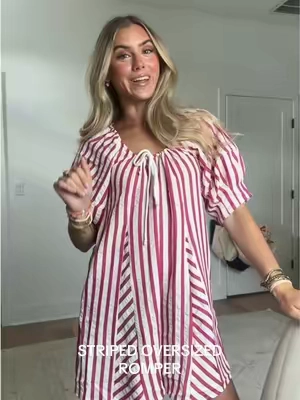 can’t get enough of these striped oversized rompers with the pockets and the tie at the neck too that’s adjustable 🤭 5’4/xs  #romper #stripedromper #romperoutfit #romperoutfits #summeroutfitinspo @Uaneo 
