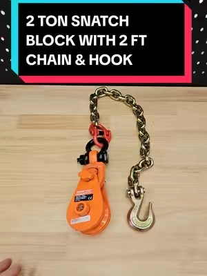 VEVOR 2 TON SNATCH BLOCK WITH 2 FT G80 CHAIN & HOOK, 3" SHEAVE, 3/8" PULLEY FOR ROPE OR WIRE, TOWING OR RECOVERY FOR ROLLBACK, WRECKER, CAR HAULER. #snatchblock #towing #towingandrecovery #tiktokshopcreatorpicks #backtoschool @Haidee_Collab @VEVOR Store @CreatorCollab_Mabel 