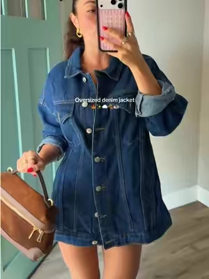 An oversized denim jacket is a must for fall! Styled this one as a dress, size up! #fallfashion #denimjacket #zara #petitefashion 