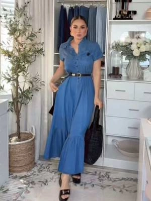 #maxidress #denimdress #longdress #belts #platformshoes 