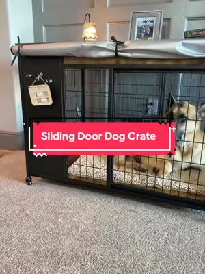 This furniture-style dog crate goes beyond just looking nicer than a wire crate. It has a sliding door that saves space, a privacy screen for dogs that settle better in a cozier setup, built-in hooks for leashes or accessories, and a sturdy furniture top you can actually use. It gives your dog a secure place to relax without making the room feel like a kennel.  #DogCrateFurniture #DogCrate #PetFurniture #DogOwner #TikTokShop