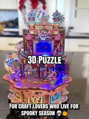 A detailed Día de los Muertos-inspired puzzle, music box, and Halloween decoration all in one 💀🌼 #3dpuzzle #diycraft #craftlover #halloweendecor #diadelosmuertos @Tonecheer US Shop 