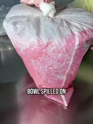 Looks like a pink blood bath 🐰🩷🔪  I used my cleaning + sanitization skills to clean up this bowl. The bag we use are strictly 100% unused and brand new bags specifically for product protection.  The bloody tint formula is INSANELY liquidy so having them moving around in a truck really had me super anxious 😀😀😀. Killer bunny ended up spilling but thankfully everything is ok and ready to fill!  #liptintbusiness #SmallBusiness #sushyglowcosmetics #vampirelipstain #pinklipstain 