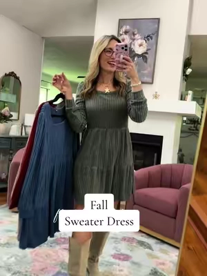 The perfect fall sweater dress! I’m 5’7” 140 in a medium. True to size! @WIHOLL FASHION 