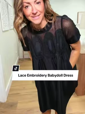 So forgiving, but definitely not frumpy! I’m 5’2” 127 in a Small #dress #dresswithpockets #lacedress #modestfashion #churchdress @Wenrine shop 