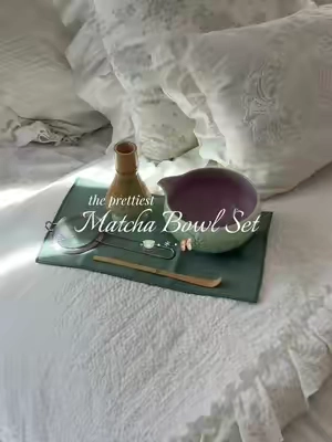 in love 🍵🩰🪽 #matcha #matchabowl #matchalover #matchakit #whimsy whimsical matcha bowl set floral green & pink chic 
