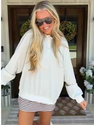 The most perfect henley top for fall! This one is so cute and versatile and great quality! Love the waffle knit material too! #tiktokshopcreatorpicks #henleyshirt #fallsweatshirt #fallootd #henleyshirt 