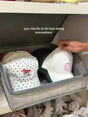 his hat collection officially outgrew the first organizer… so we stacked another one 😭🧢 #tiktokshop #organization #closetorganization #homefinds #storagesolutions 