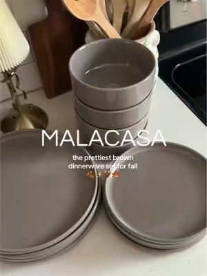 these feel and look so expensive but don’t actually cost a fortune!! They’re microwave, dishwasher and oven safe! And the color is perfect for fall hosting! #malacasa #dinnerwareset #fallkitchendecor #falldecor 