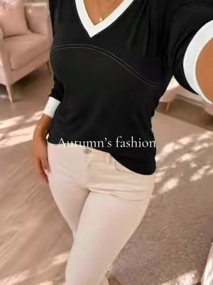 #tiktokshopsummersale #womenshirts #longsleeve #vneck #OOTD 