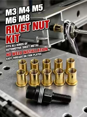 Fix stripped threads on thin metal blind spots.🛠️⚡ M3-M8 full rivet nut kit with extra nuts included.🚗 Strong permanent threads for cars, trucks & DIY projects. 🔥 Big discount + free US shipping, limited offer! #RivetNutKit #AutoRepair #CarDIY #TruckMods #MechanicTools    