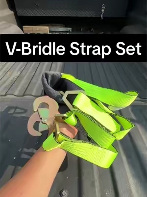 The Reliable Green V-Bridle Strap Set is built for secure vehicle transport with heavy-duty snap hooks, high-visibility webbing, and durable Cordura sleeves to help protect your equipment. #towing #towtruck #truckaccessories #trailering #carhauler
