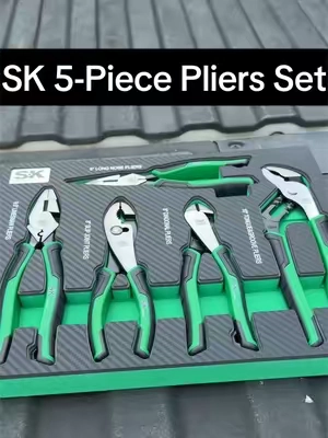SK 5-Piece Pliers Set with CR-V steel construction, anti-slip handles, and a roll-up storage pouch. Perfect for your toolbox or work truck. #SKTools #Pliers #ToolTok #GarageTools #DIYTools