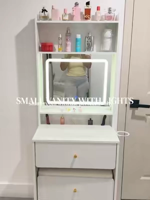 she’s perfect ✨🧴🧖🏻‍♀️☁️ #smallvanity #makeupvanity #vanitywithlights #smallroomdecor #vanitytour 
