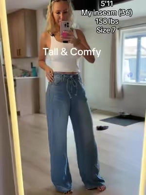 I LOVE jeans that don’t feel like jeans 😍🤌🏼 #tallfashion #tallgirlproblems #comfyjeans #longpants 
