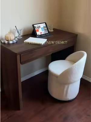 My new simple little Pinterest corner has come to life with this nice and sleek little desk! So adorable and the perfect small piece to add in this corner! I think this would also make the most aesthetic vanity ever!! Small Vanity Desk. Small Desk. Setup my Vanity Desk. #vanity #desk #smalldesk #officedesk #furniture 