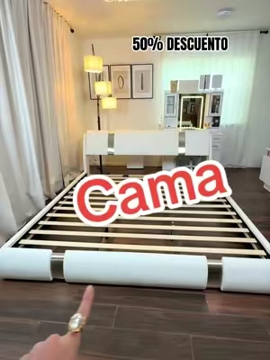 ‼️DESCUENTO HOY‼️ @HOOMIC HOOMIC Cama Plataforma Moderna de Cuero Sintético (solo la estructura, no incluye colchón), con detalles decorativos de hierro, diseño de perfil bajo, cabecera ajustable en altura, soporte de listones de madera maciza, no necesita box spring, disponible en tamaño Queen y King. #summervibe #tiktokshopsummersale #tiktokshopbacktoschool #furniture #bed 