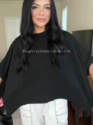 SIZE: TOP (LARGE)  Baggy clothes are my FAVORITE! This oversized tshirt literally goes with everything! Such a fun elevated basic to style for Summer or Fall! The batwing details are so cute! Oversized Batwing T-shirt. Oversized T-shirt Outfit. Baggy Clothes Outfit. #outfit #oversizedshirt #oversizedtshirt #oversizedtshirts #shirt 