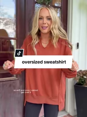 My hair is a mess 🤪 but how cute is this top for fall! Perfectly oversized for leggings 🤎✨🤩🍂 this is CARAMEL BROWN it’s true to color of the VIDEO not the pic!!!